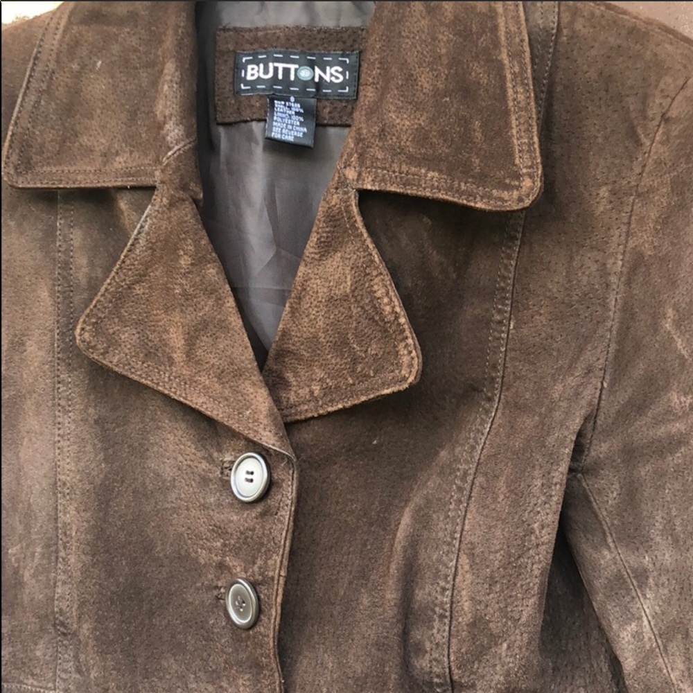 Buttons brown 100% leather blazer coat
